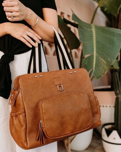 OiOi OiOi Faux Leather Tote Triple Compartment Nappy Bag - Tan