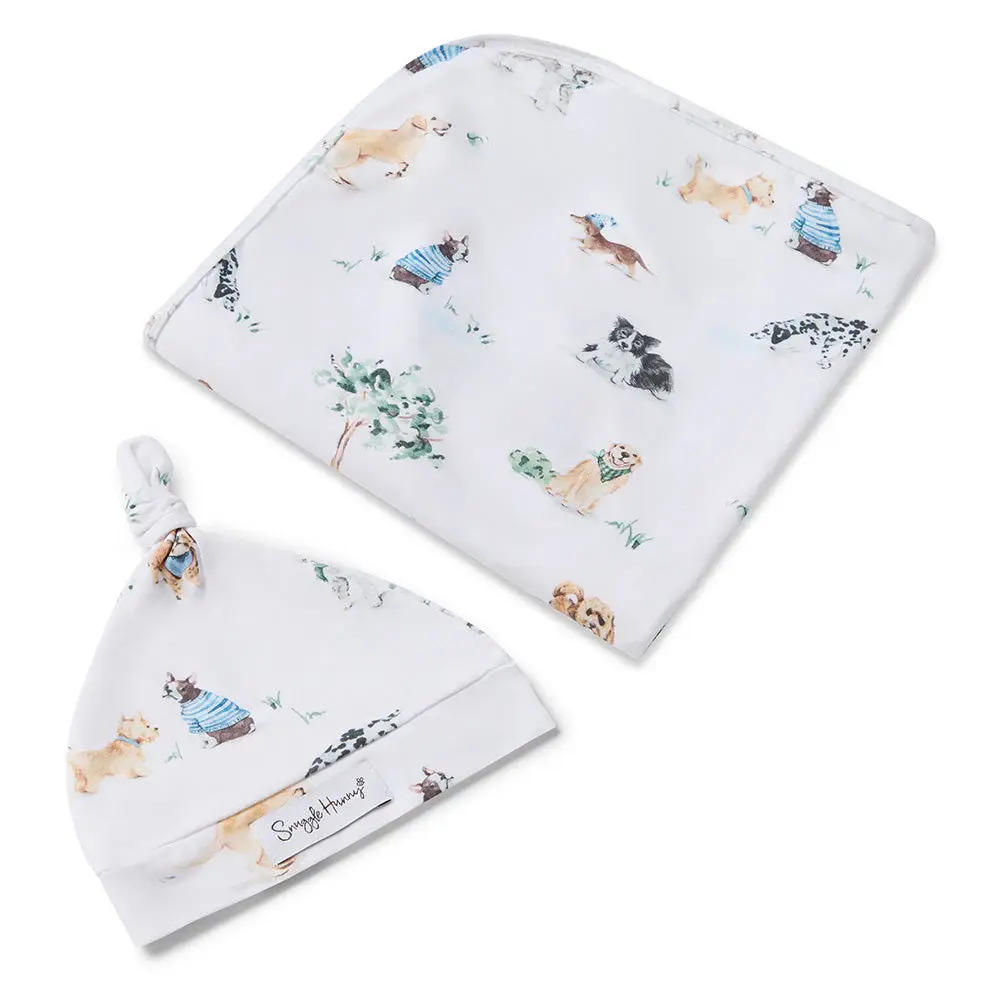 Snuggle Hunny Kids Snuggle Hunny Dog Park Organic Jersey Wrap & Beanie Set