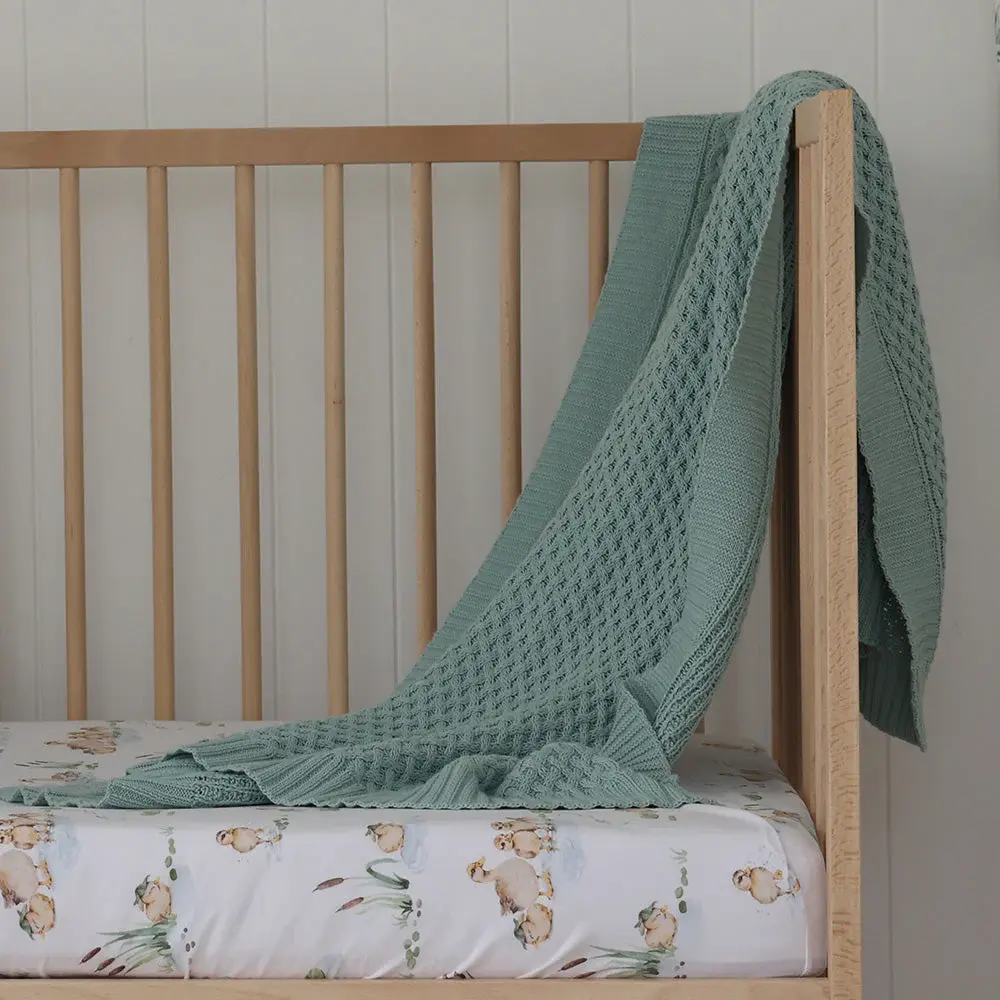 Snuggle Hunny Kids Snuggle Hunny Sage Diamond Knit Organic Baby Blanket