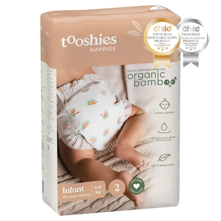 Tooshies Tooshies Organic Bamboo Nappies Size 2 Infant 4-8kg 48pk