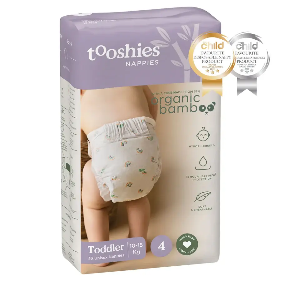 Tooshies Tooshies Organic Bamboo Nappies Size 4 Toddler 10-15kg 36pk