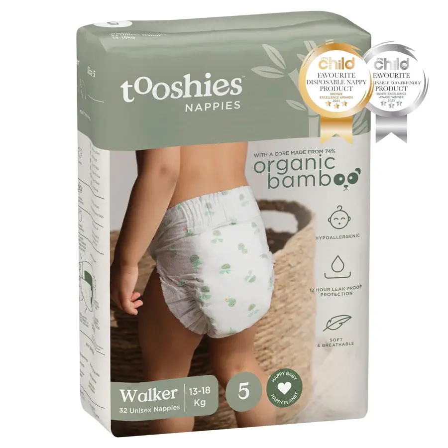 Tooshies Tooshies Organic Bamboo Nappies Size 5 Walker 13-18kg 32pk