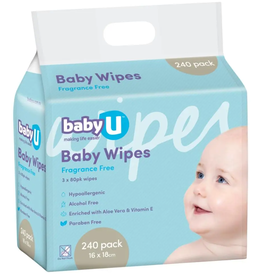 Baby U Baby U Baby Wipes Fragrant Free 240pk