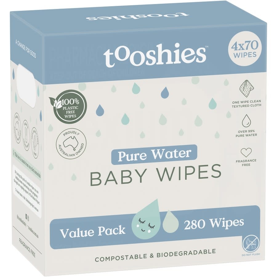Tooshies Tooshies Pure Water Baby Wipes 280pk