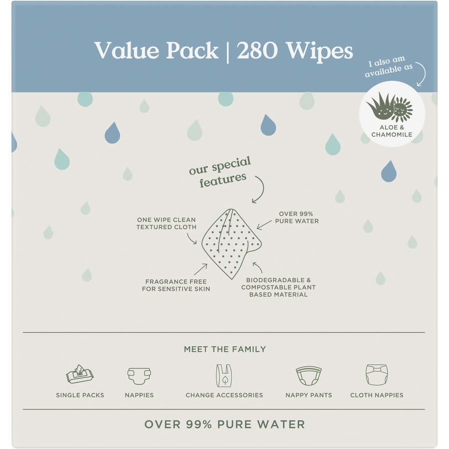 Tooshies Tooshies Pure Water Baby Wipes 280pk
