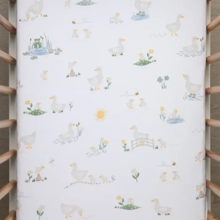 Living Textiles Living Textiles 2 Pack Organic Jersey Bedside Sleeper Fitted Sheets - Goosey Goosey