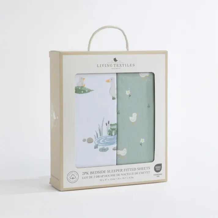 Living Textiles Living Textiles 2 Pack Organic Jersey Bedside Sleeper Fitted Sheets - Goosey Goosey