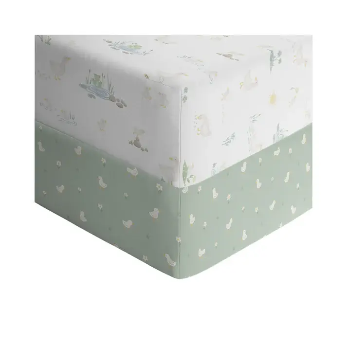 Living Textiles Living Textiles 2 Pack Organic Jersey Cot Fitted Sheets - Goosey Goosey