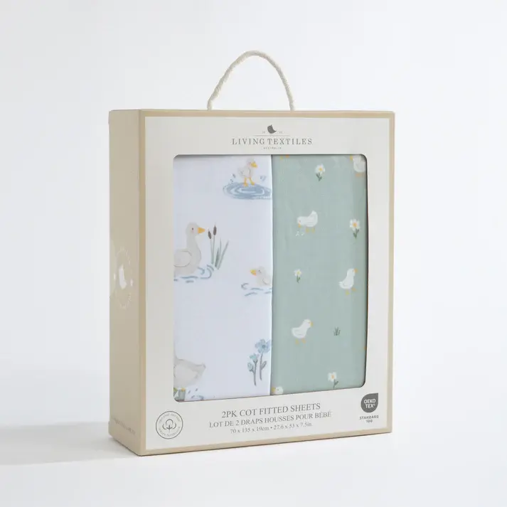 Living Textiles Living Textiles 2 Pack Organic Jersey Cot Fitted Sheets - Goosey Goosey