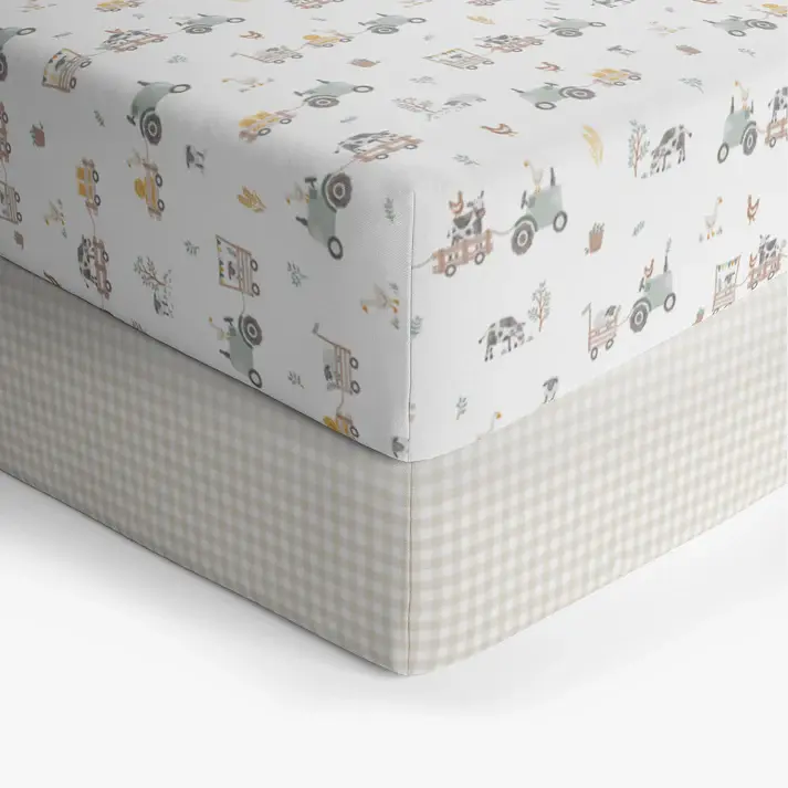Living Textiles Living Textiles 2-pack Jersey Cot Fitted Sheet Tractor Ride
