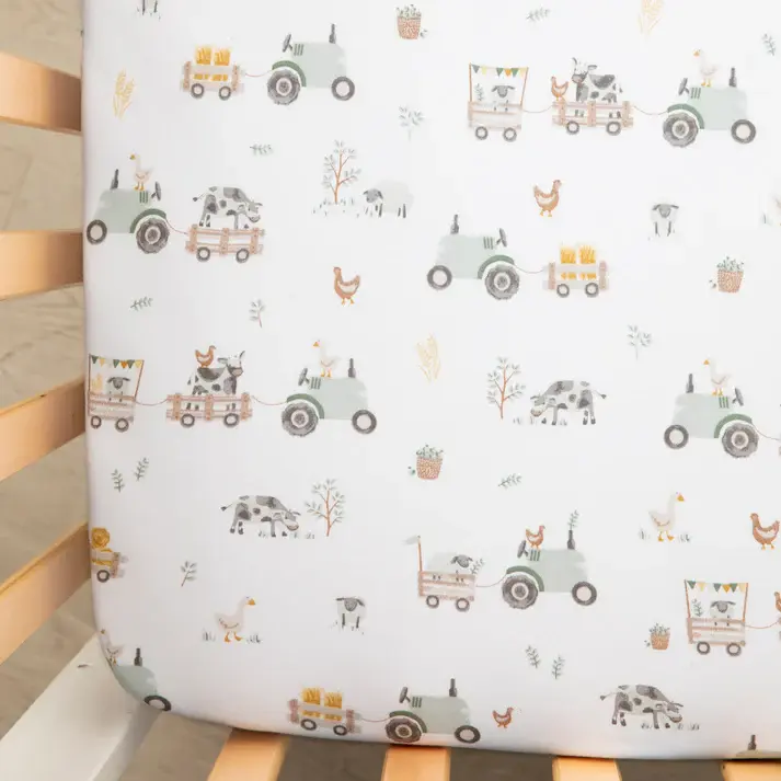 Living Textiles Living Textiles 2-pack Jersey Cot Fitted Sheet Tractor Ride