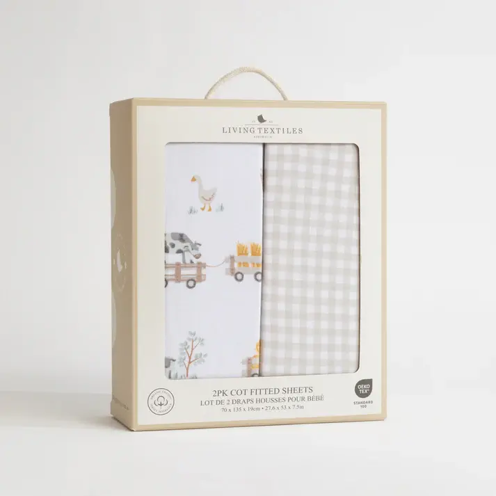 Living Textiles Living Textiles 2-pack Jersey Cot Fitted Sheet Tractor Ride