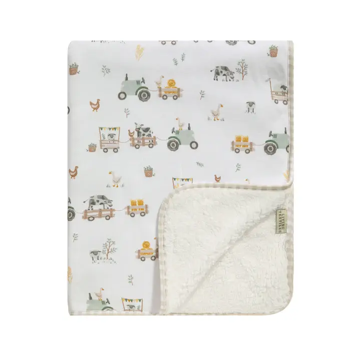 Living Textiles Living Textiles Jersey/Sherpa Pram Blanket Tractor Ride