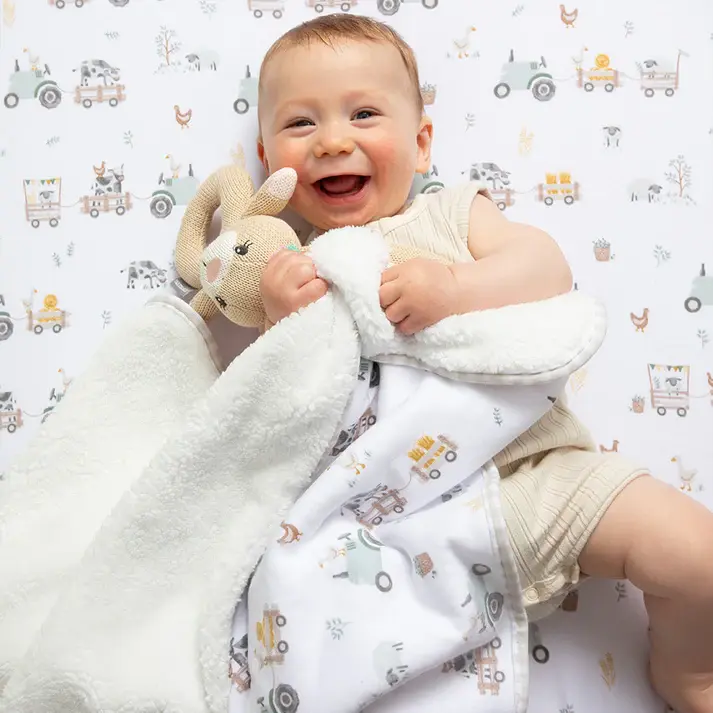 Living Textiles Living Textiles Jersey/Sherpa Pram Blanket Tractor Ride