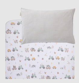Living Textiles Living Textiles 1-pack Port-a-cot Fitted Sheet & Pillowcase - Tractor Ride