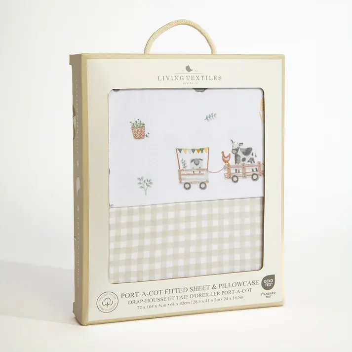Living Textiles Living Textiles 1-pack Port-a-cot Fitted Sheet & Pillowcase - Tractor Ride