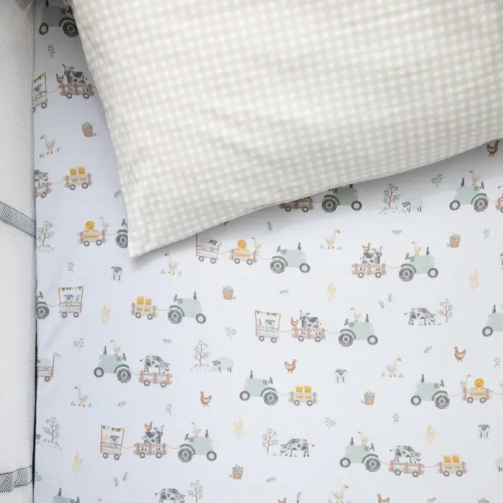 Living Textiles Living Textiles 1-pack Port-a-cot Fitted Sheet & Pillowcase - Tractor Ride