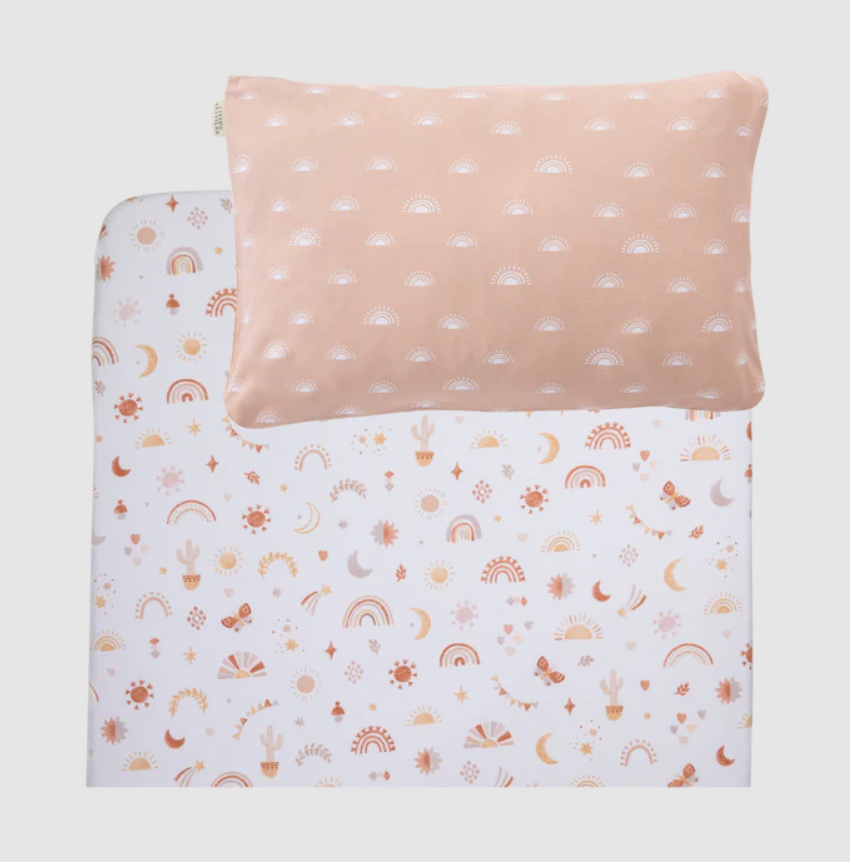 Living Textiles Living Textiles 1-pack Port-a-cot Fitted Sheet & Pillowcase - Bohemian Bliss