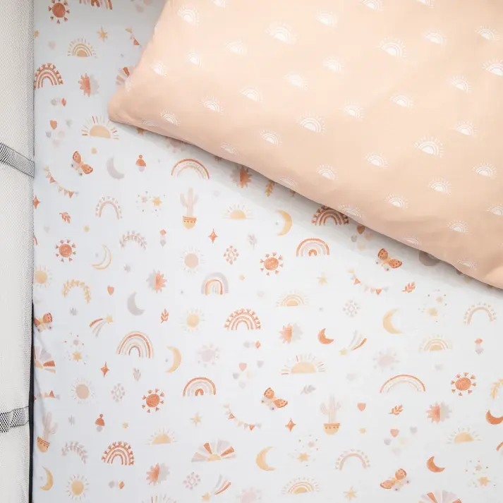 Living Textiles Living Textiles 1-pack Port-a-cot Fitted Sheet & Pillowcase - Bohemian Bliss