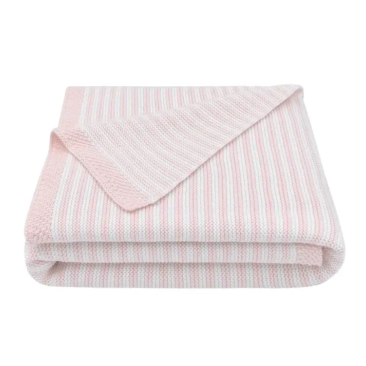 Living Textiles Living Textiles Knitted Stripe Blanket Blush/White