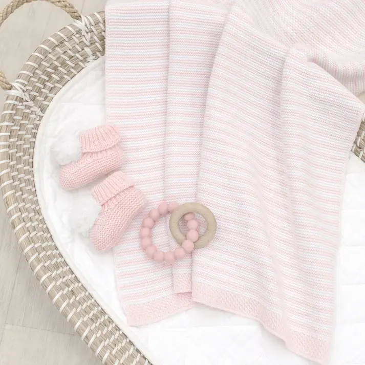 Living Textiles Living Textiles Knitted Stripe Blanket Blush/White