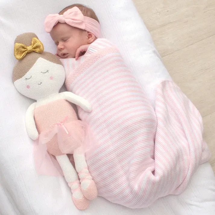 Living Textiles Living Textiles Knitted Stripe Blanket Blush/White
