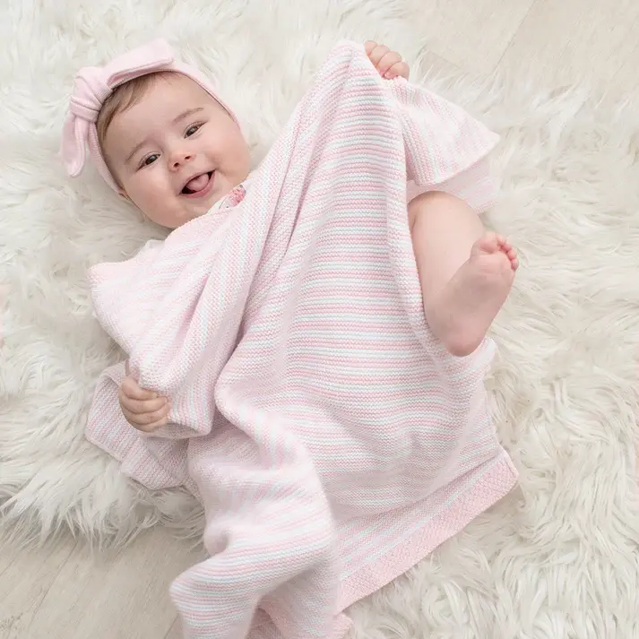 Living Textiles Living Textiles Knitted Stripe Blanket Blush/White