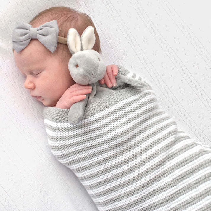 Living Textiles Living Textiles Knitted Stripe Blanket Grey/White