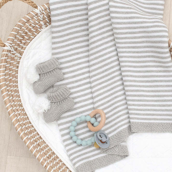 Living Textiles Living Textiles Knitted Stripe Blanket Grey/White