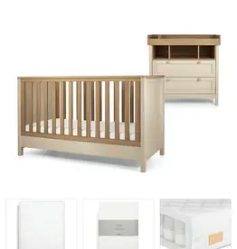 Mamas and Papas Mamas & Papas Harwell Bundle 5pc Set - Cot, Mattress, quilted mattress protector, fitted sheet, dresser, change table top - Cashmere