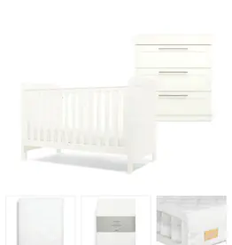 Mamas and Papas Mamas & Papas Hampden Bundle5pc Set - Cot, Mattress, quilted mattress protector, fitted sheet, dresser, Change Table Top - White
