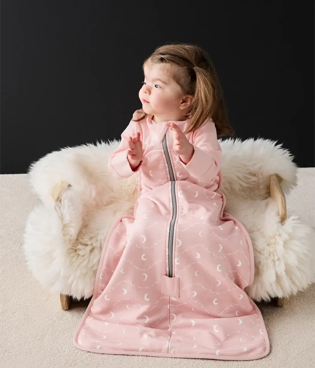 Love To Dream Love to Dream Sleep Bag 1.5T Stretch Cotton Fleece Moon & Back Dusty Pink