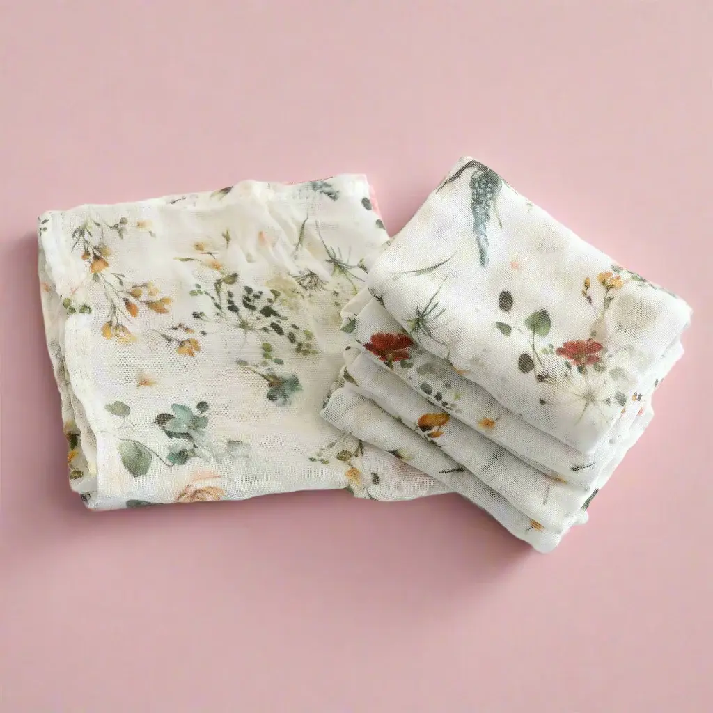 Bubba Blue Bubba Blue Peonies Bamboo 6 PK Muslin Wash Cloths