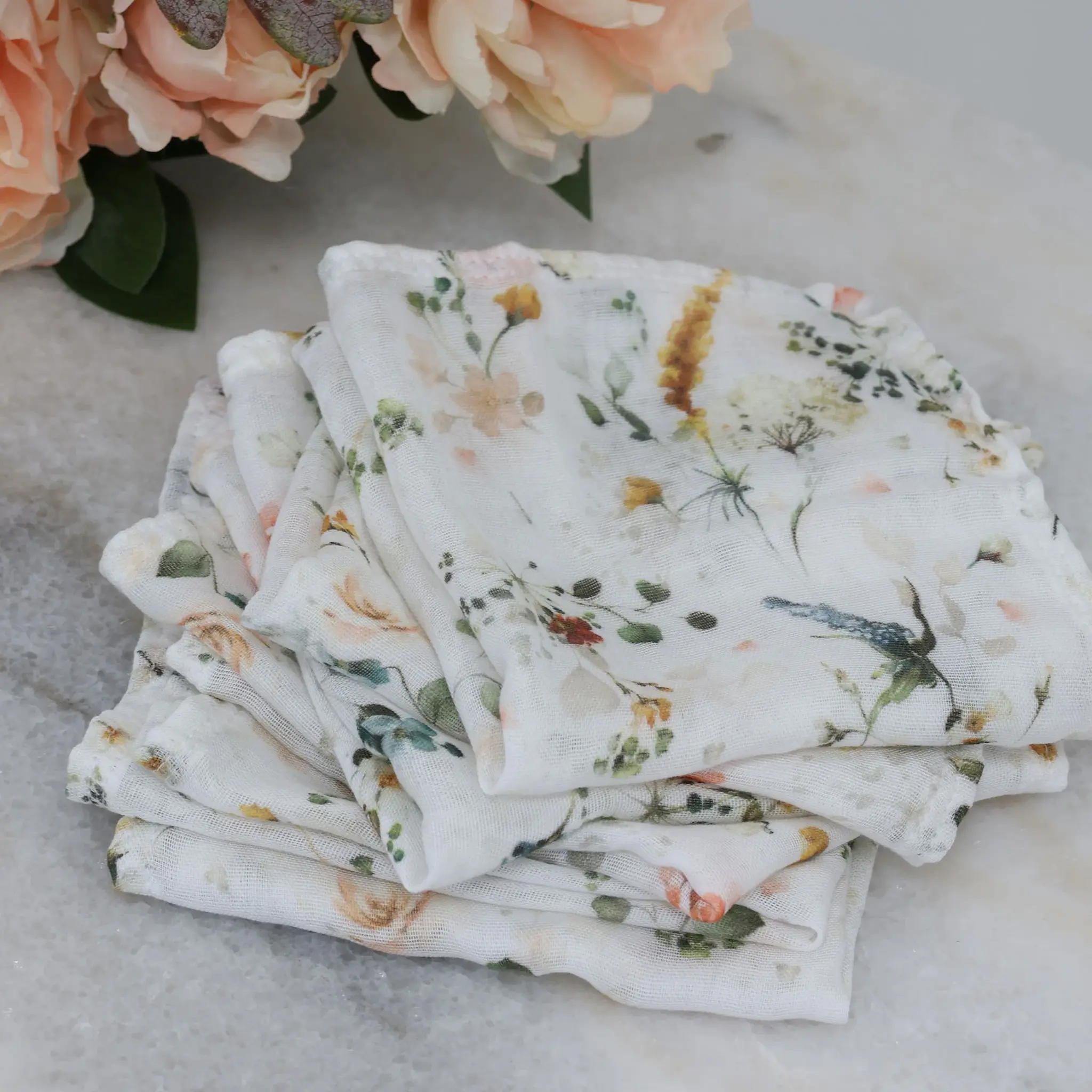 Bubba Blue Bubba Blue Peonies Bamboo 6 PK Muslin Wash Cloths
