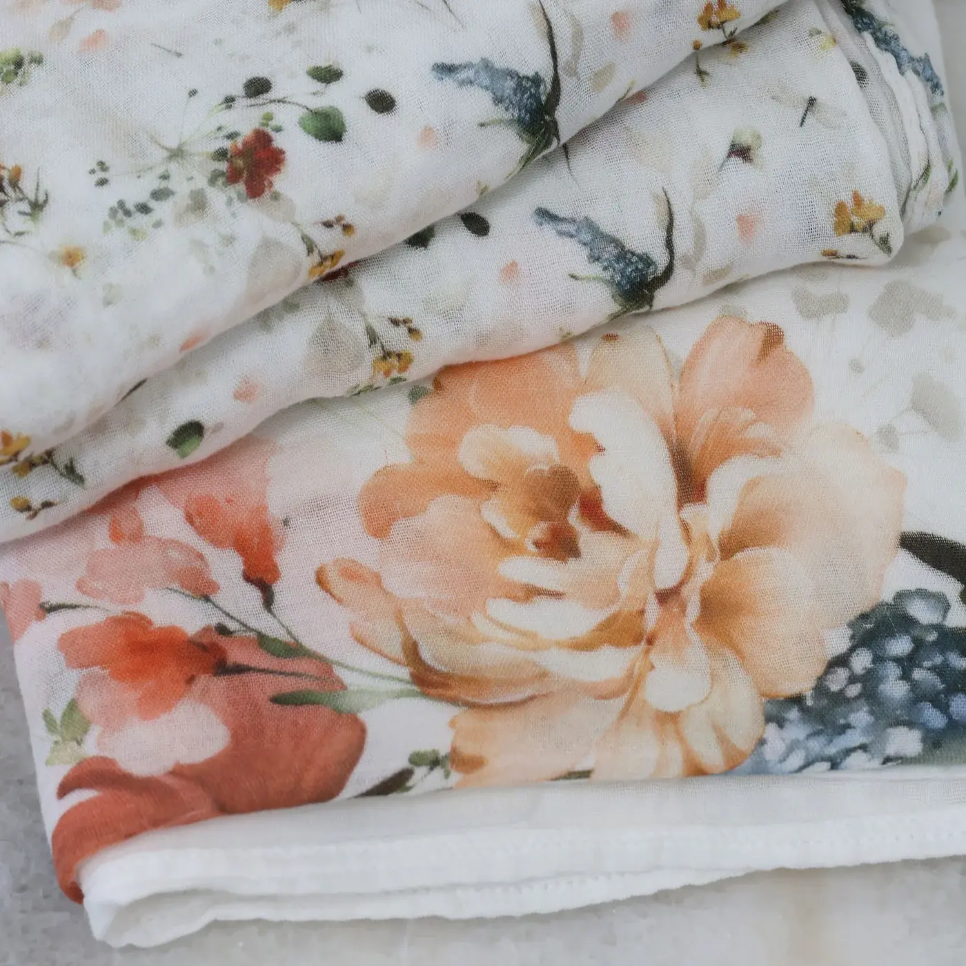 Bubba Blue Bubba Blue Peonies Bamboo 3 PK Muslin Wraps