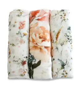 Bubba Blue Bubba Blue Peonies Bamboo 3 PK Muslin Wraps