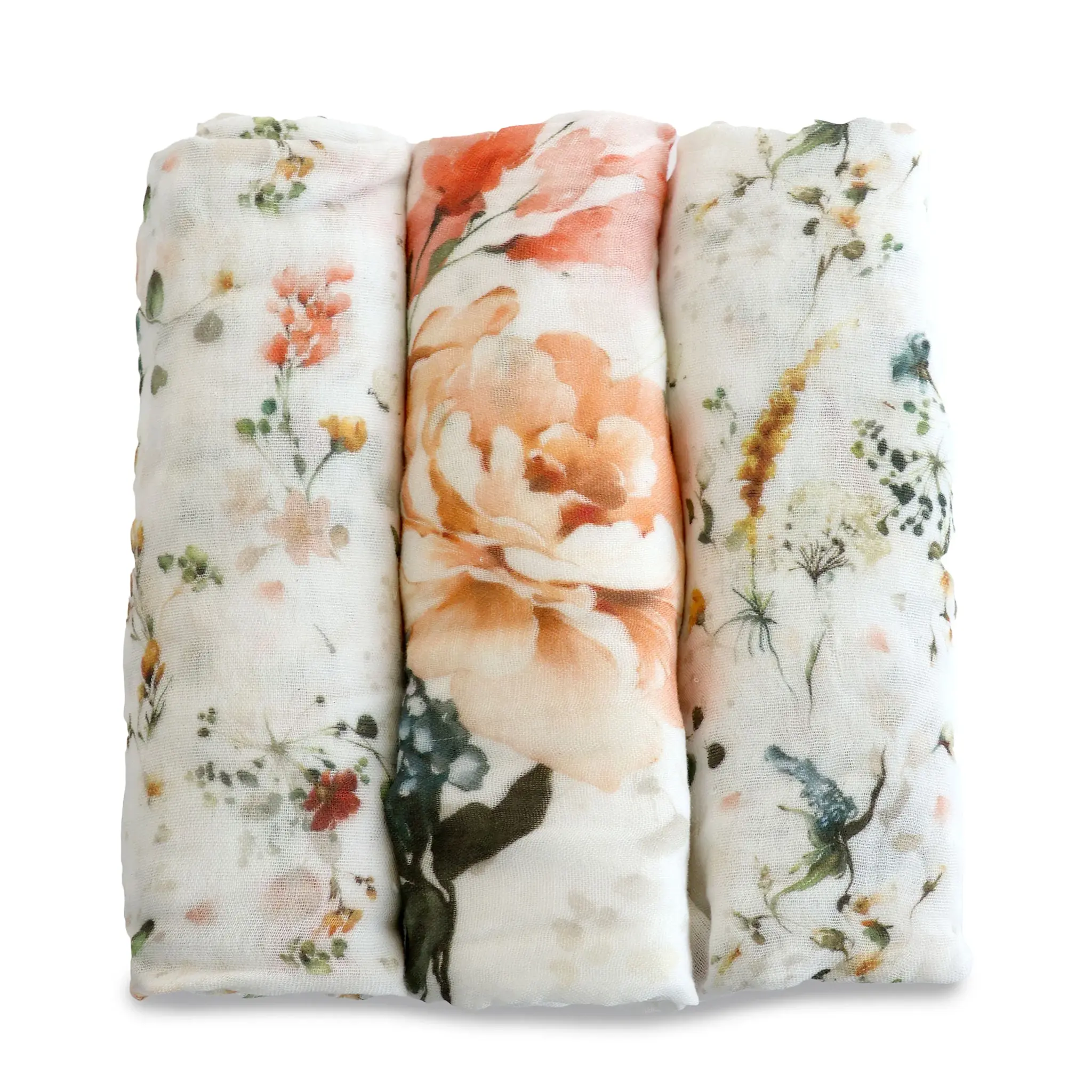 Bubba Blue Bubba Blue Peonies Bamboo 3 PK Muslin Wraps