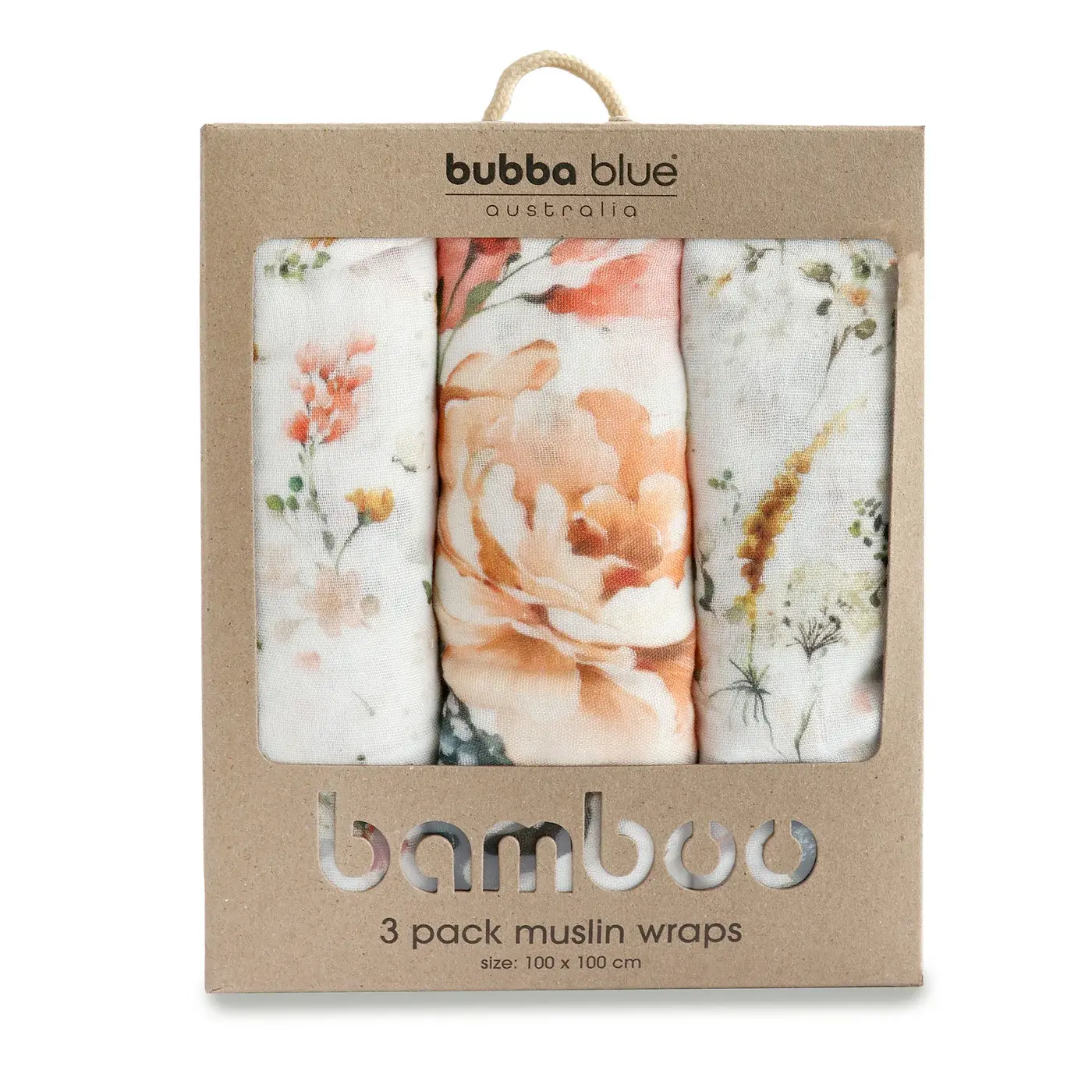 Bubba Blue Bubba Blue Peonies Bamboo 3 PK Muslin Wraps