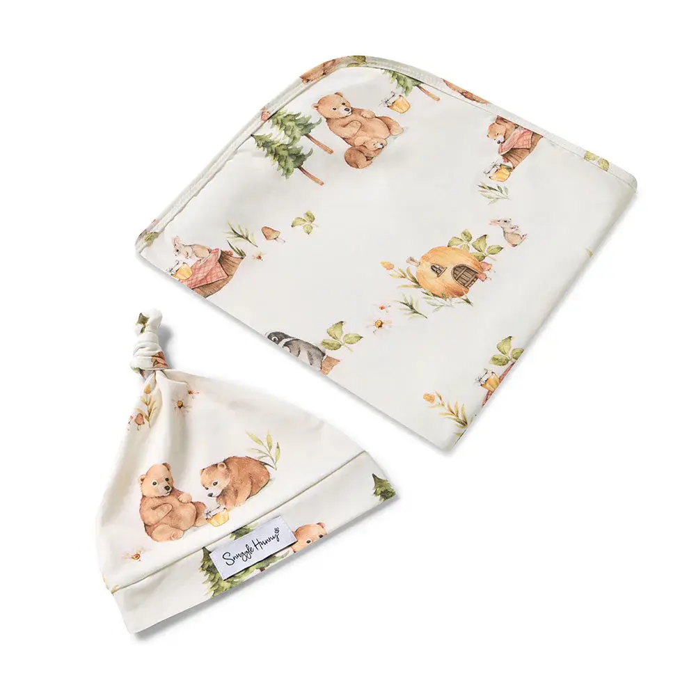 Snuggle Hunny Kids Snuggle Hunny Bears Organic Jersey Wrap & Beanie Set