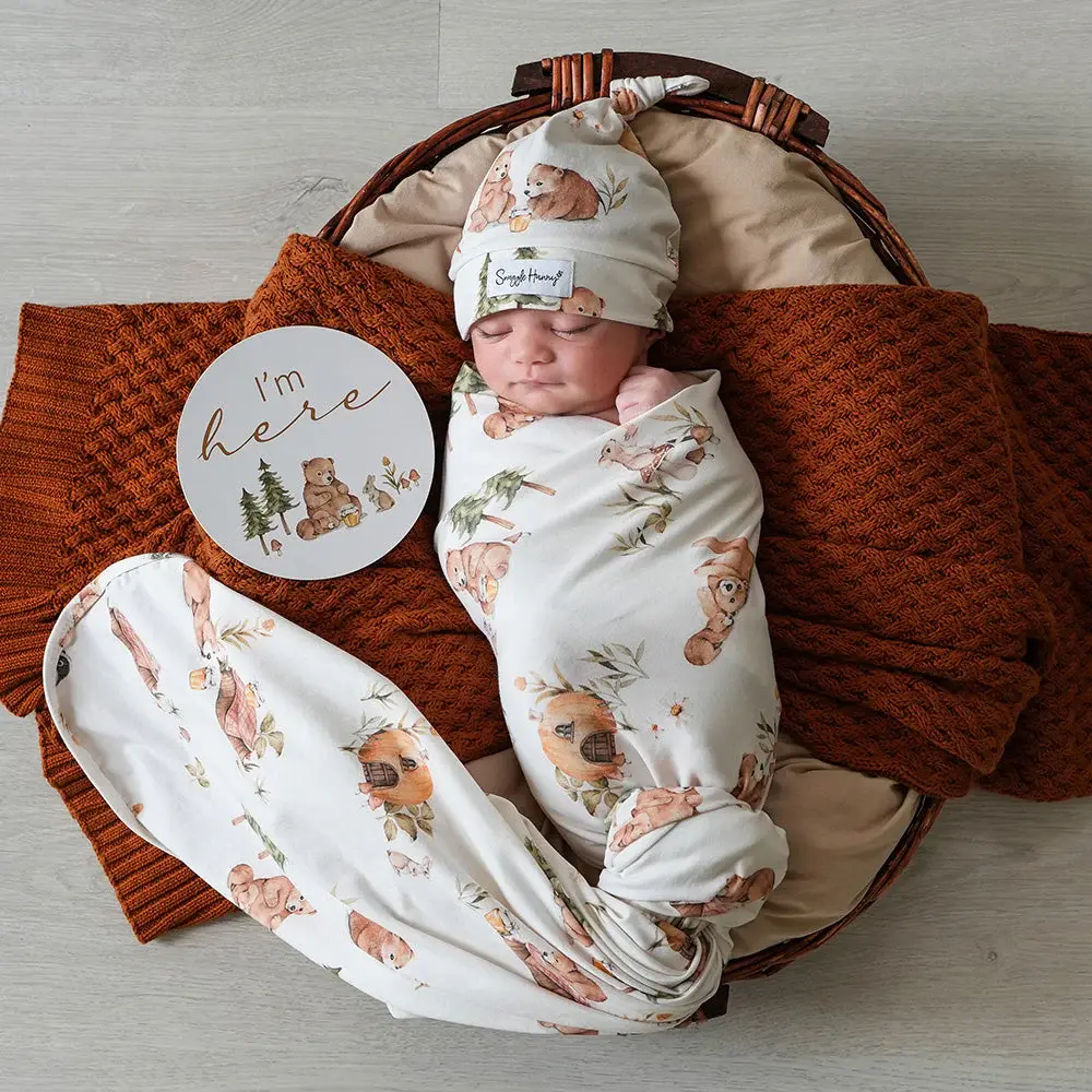 Snuggle Hunny Kids Snuggle Hunny Bears Organic Jersey Wrap & Beanie Set