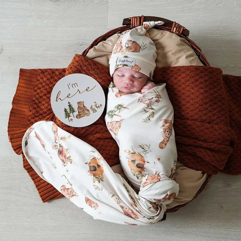 Snuggle Hunny Kids Snuggle Hunny Bears Organic Jersey Wrap & Beanie Set
