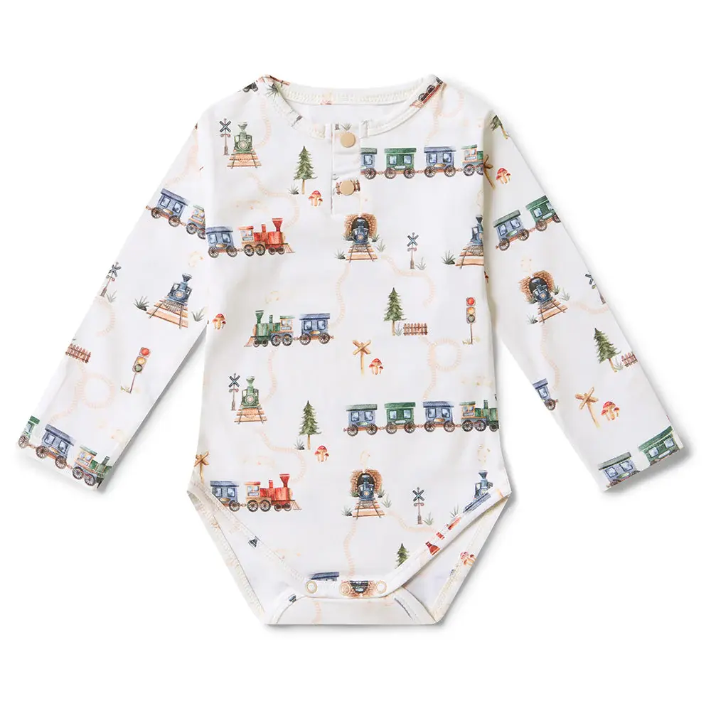 Snuggle Hunny Kids Snuggle Hunny Trains Long Sleeve Organic Bodysuit