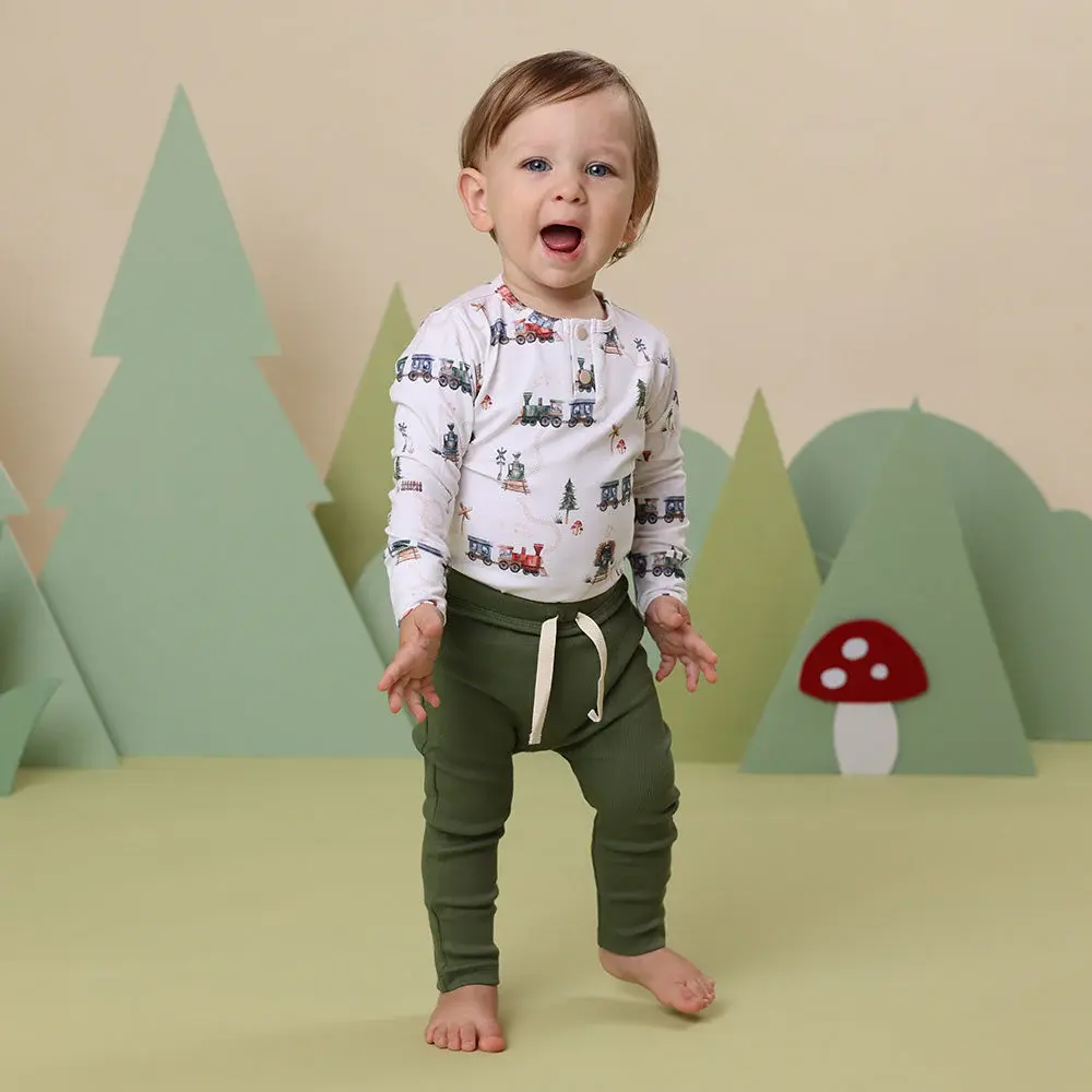 Snuggle Hunny Kids Snuggle Hunny Trains Long Sleeve Organic Bodysuit