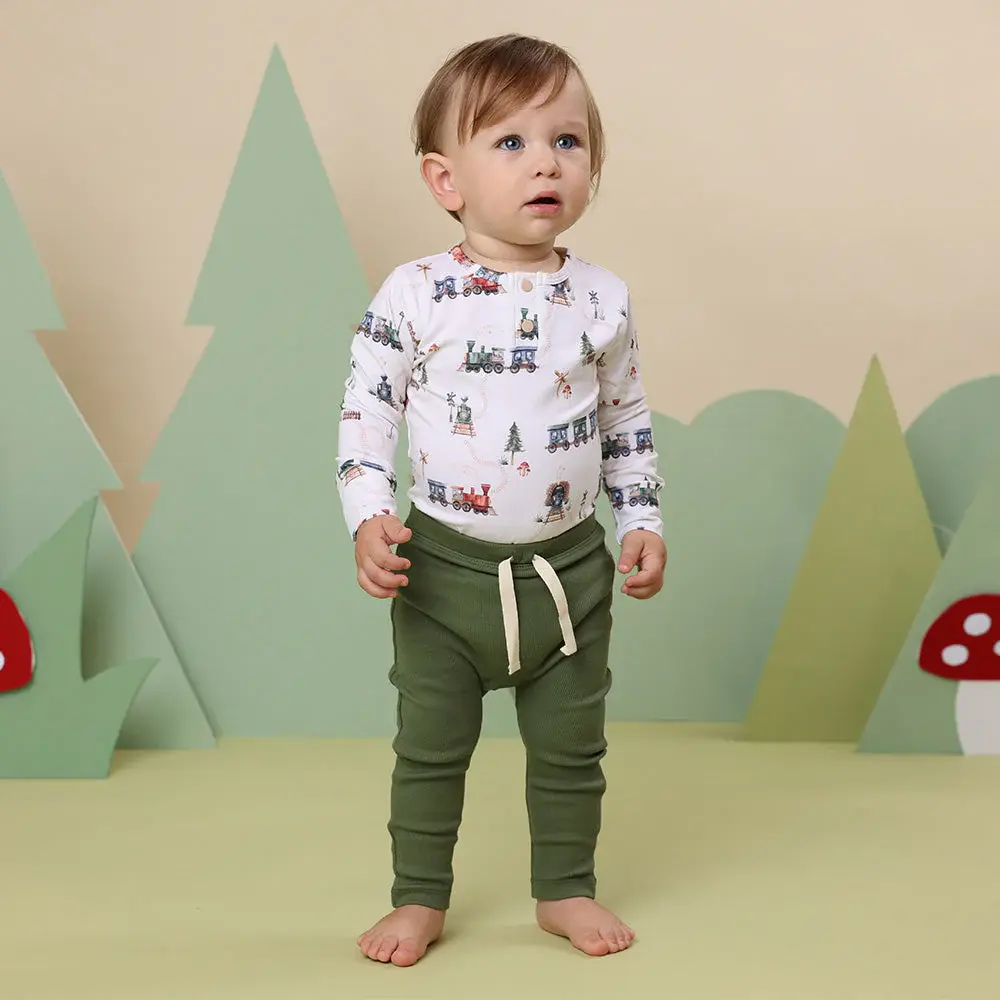 Snuggle Hunny Kids Snuggle Hunny Trains Long Sleeve Organic Bodysuit