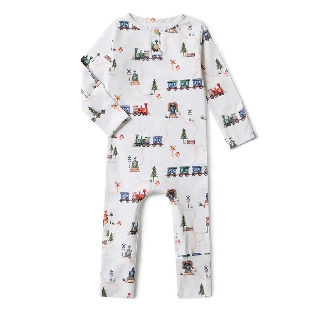 Snuggle Hunny Kids Snuggle Hunny Trains Organic Growsuit