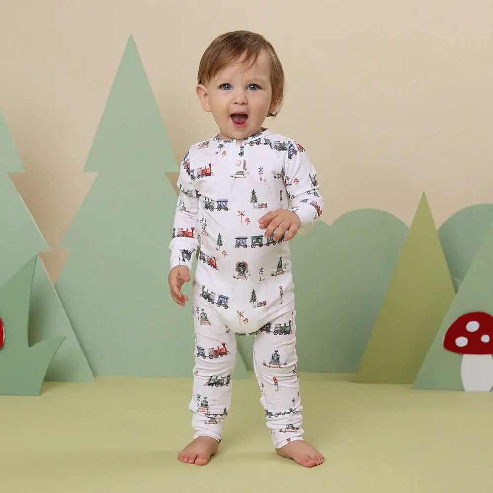 Snuggle Hunny Kids Snuggle Hunny Trains Organic Growsuit