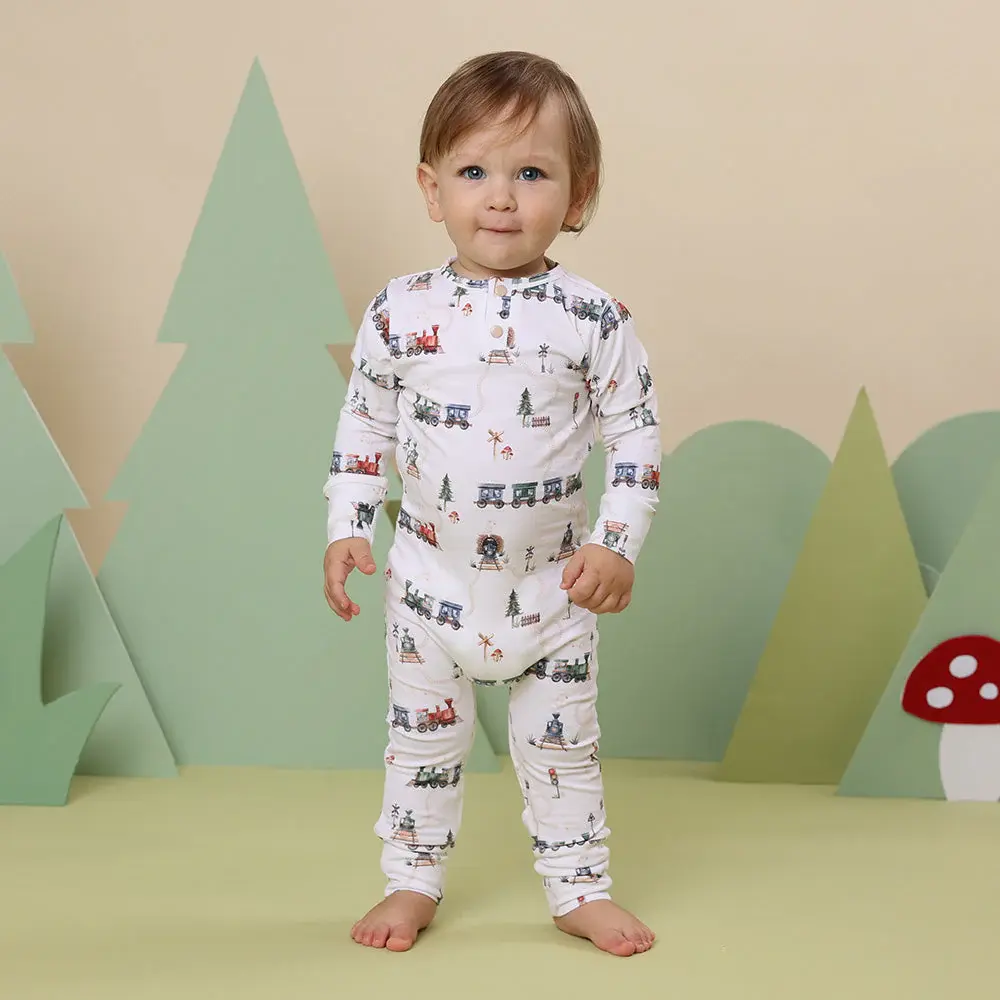 Snuggle Hunny Kids Snuggle Hunny Trains Organic Growsuit