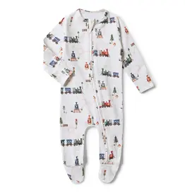 Snuggle Hunny Kids Snuggle Hunny Trains Organic Snuggle Sleepsuit Zip Footie