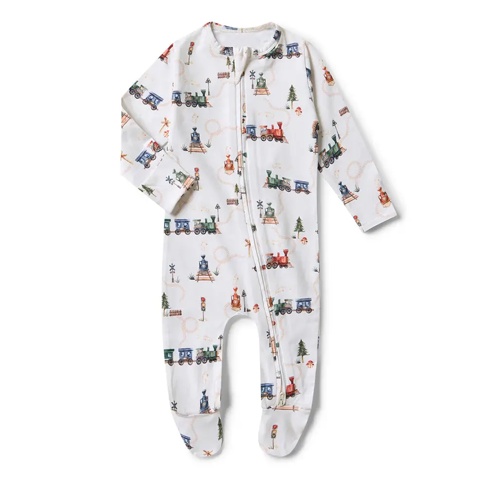Snuggle Hunny Kids Snuggle Hunny Trains Organic Snuggle Sleepsuit Zip Footie