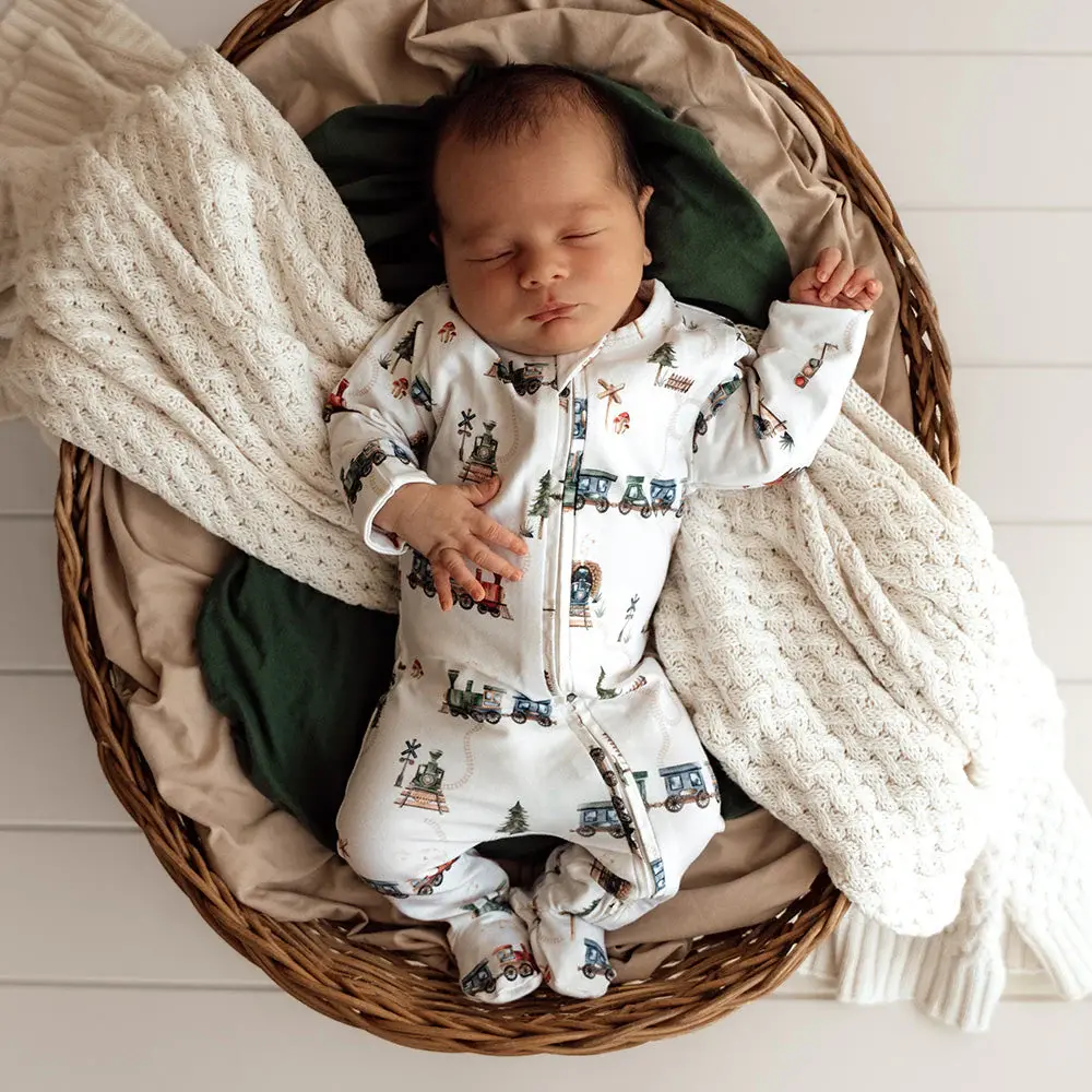 Snuggle Hunny Kids Snuggle Hunny Trains Organic Snuggle Sleepsuit Zip Footie